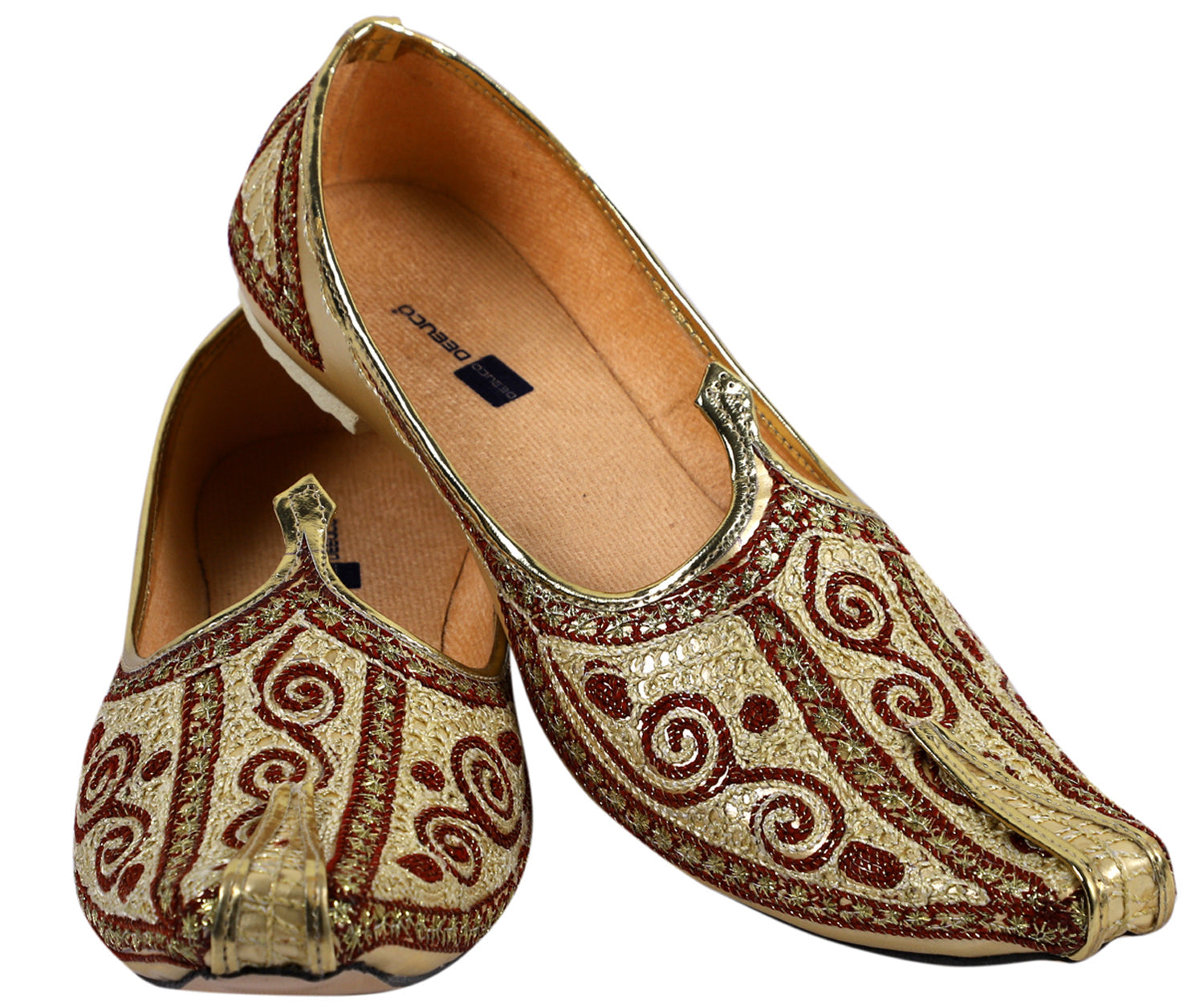 DEEUCO Men's Ethnic Golden Embroidery Wedding and Sherwani Jutti,Mojari
