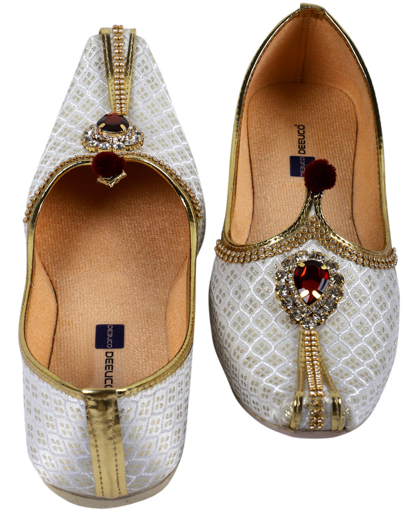 DEEUCO Men's Designer Stone Studded Wedding and Sherwani Jutti Mojari.
