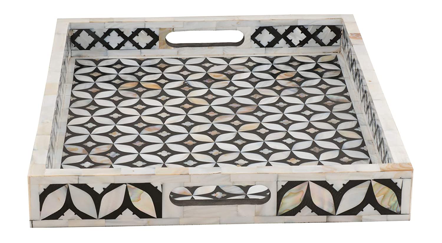 Wood Tray, Black White Abstract Print