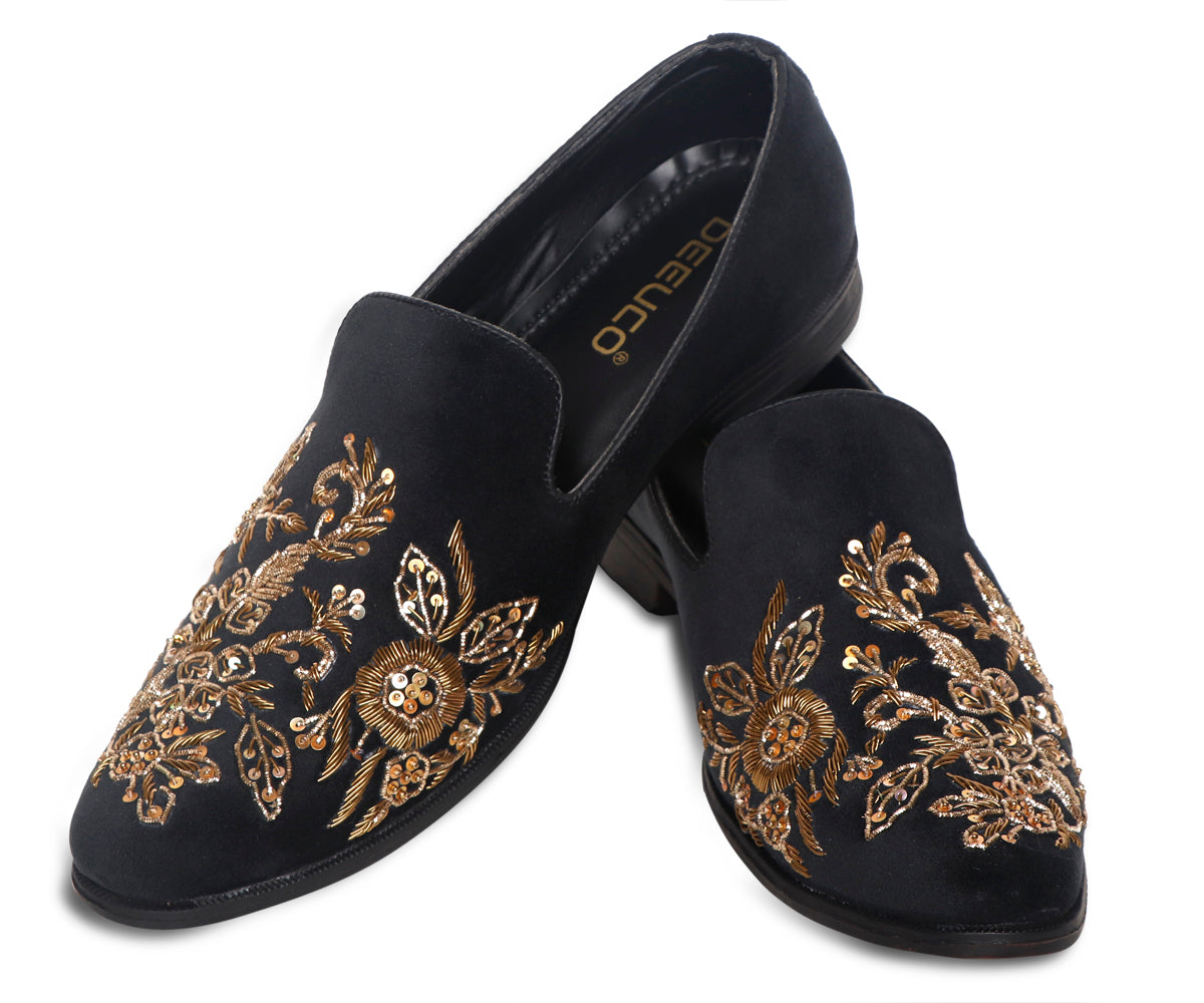 Deeuco Ethnic Premium Black Velvet Zardozi embroidery Jutti