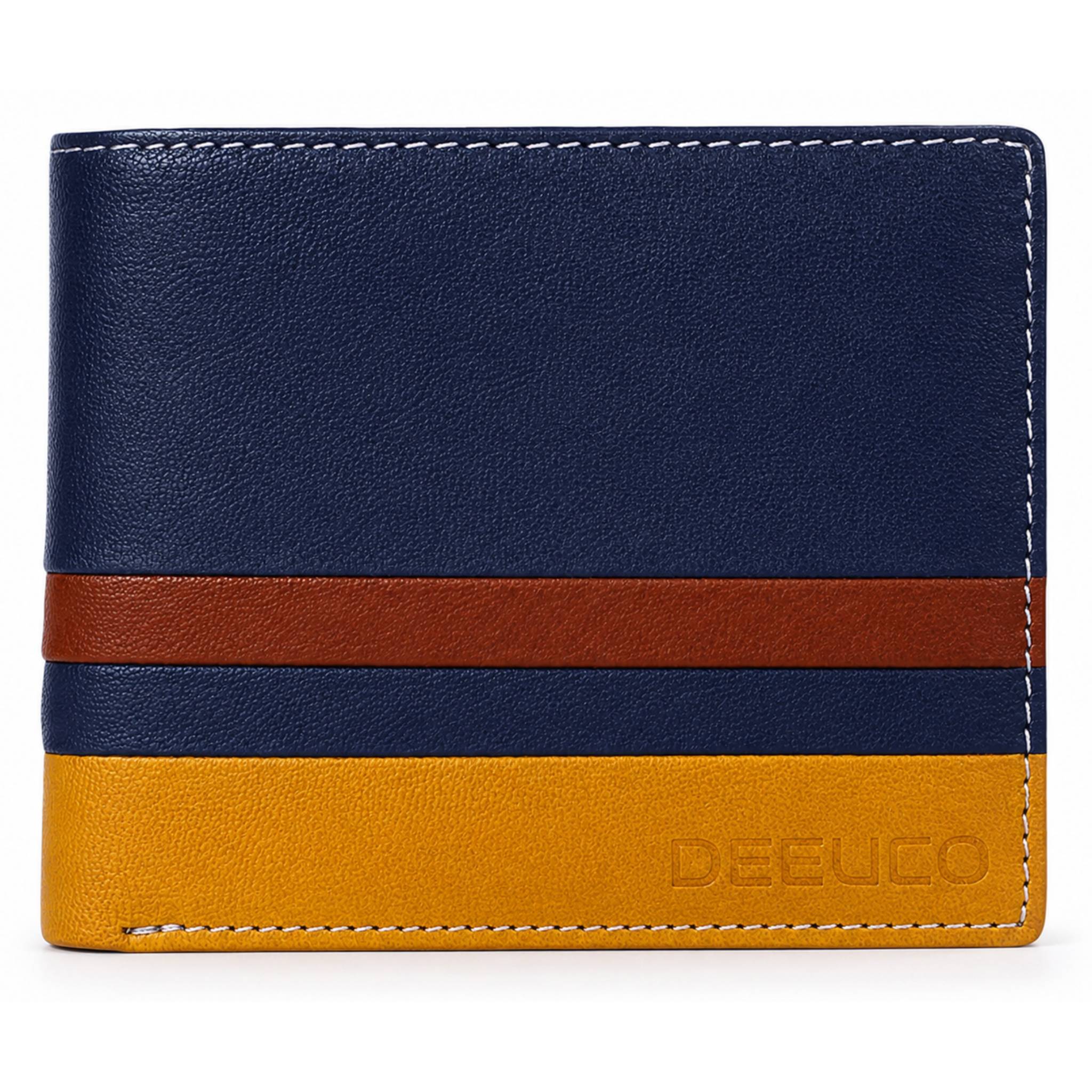 Classic navy blue genuine leather bifold wallet for men with premium stitching details