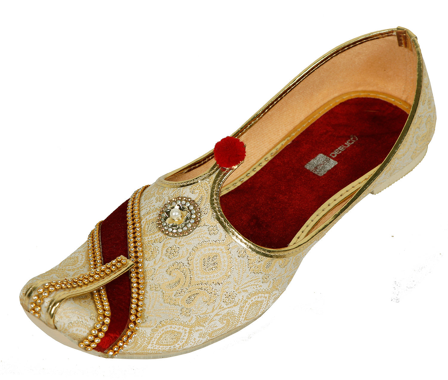 DEEUCO Men's Ethnic Golden and Maroon Wedding and Sherwani Jutti, Mojari