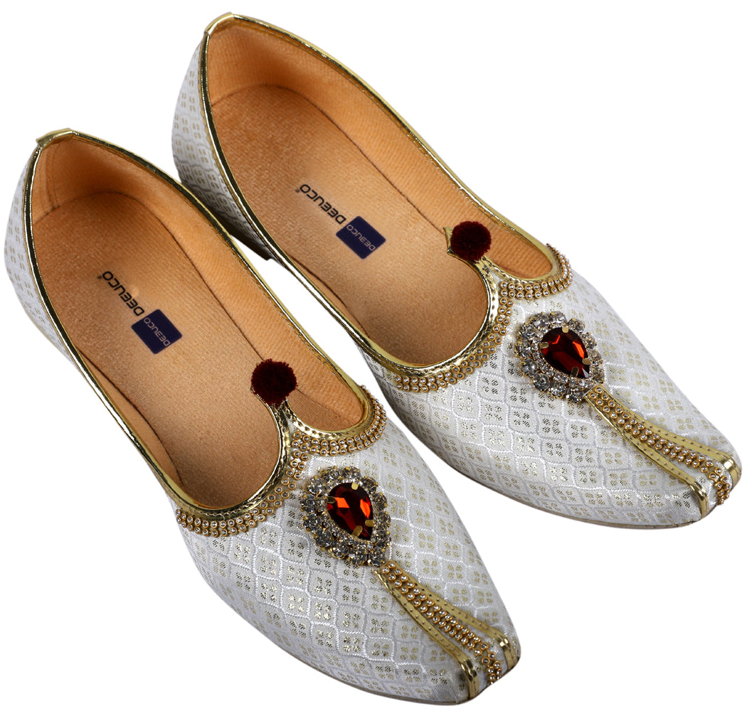 DEEUCO Men's Designer Stone Studded Wedding and Sherwani Jutti Mojari.
