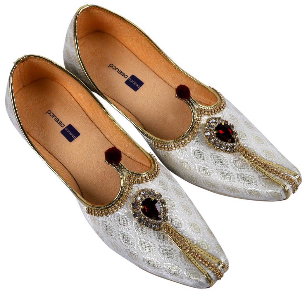 DEEUCO Men's Designer Stone Studded Wedding and Sherwani Jutti Mojari.