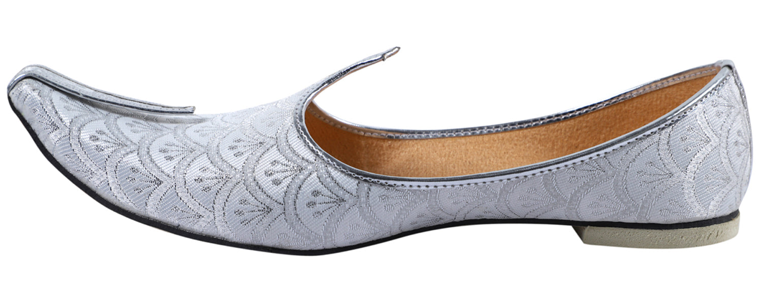 DEEUCO Men's Ethnic Silver Plain Wedding and Sherwani Jutti,Mojari