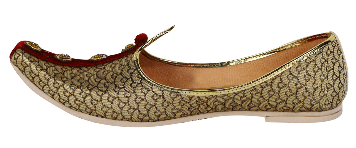 DEEUCO Men's Premium Golden with Maroon Wedding Jutti/ Sherwani Jutti Mojari