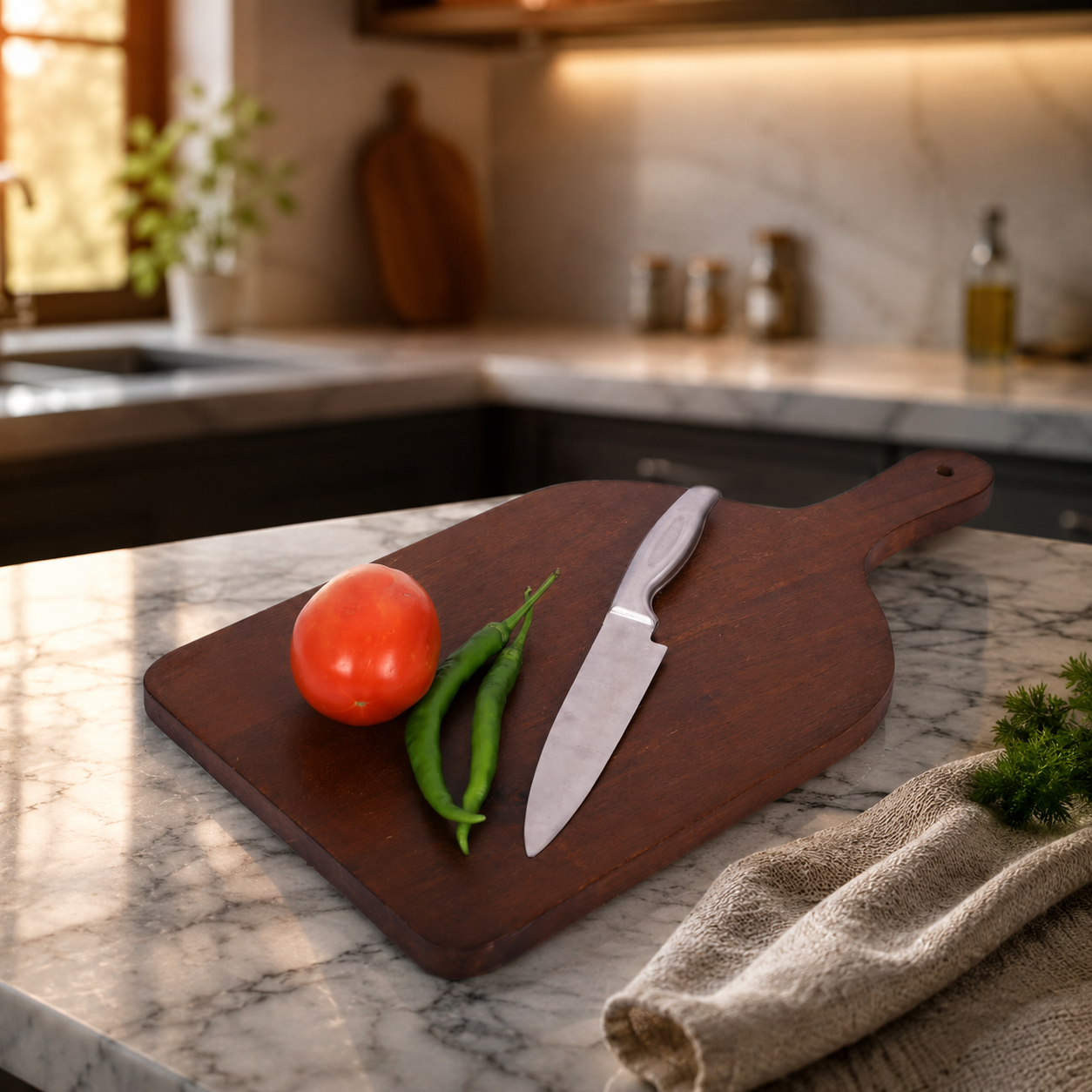 Wooden Brown Chopping/Cutting Board (Size:17x9x0.75 Inches)