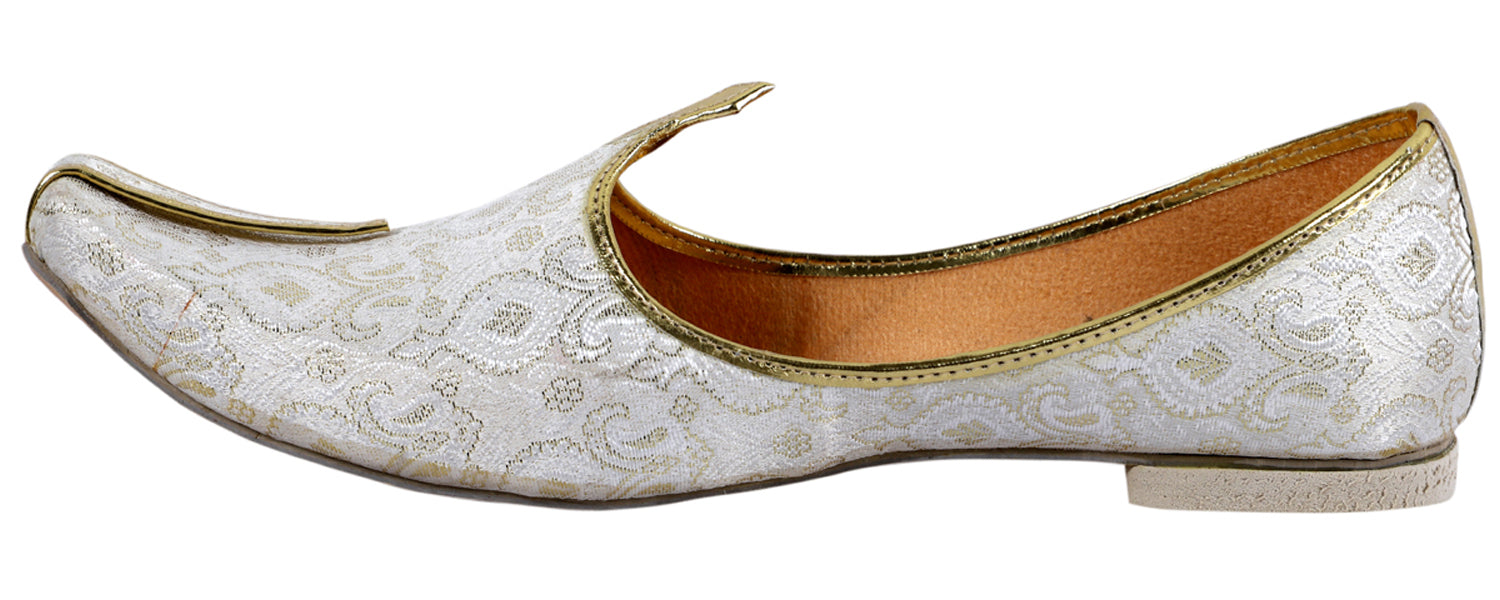 DEEUCO Men's Ethnic Cream and Golden Wedding and Sherwani Jutti,Mojari