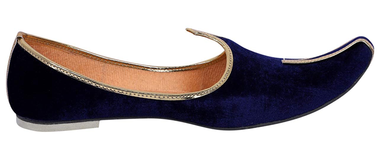 DEEUCO Men's Traditional Velvet Wedding and Sherwani Jutti/Mojari ,Dark Blue