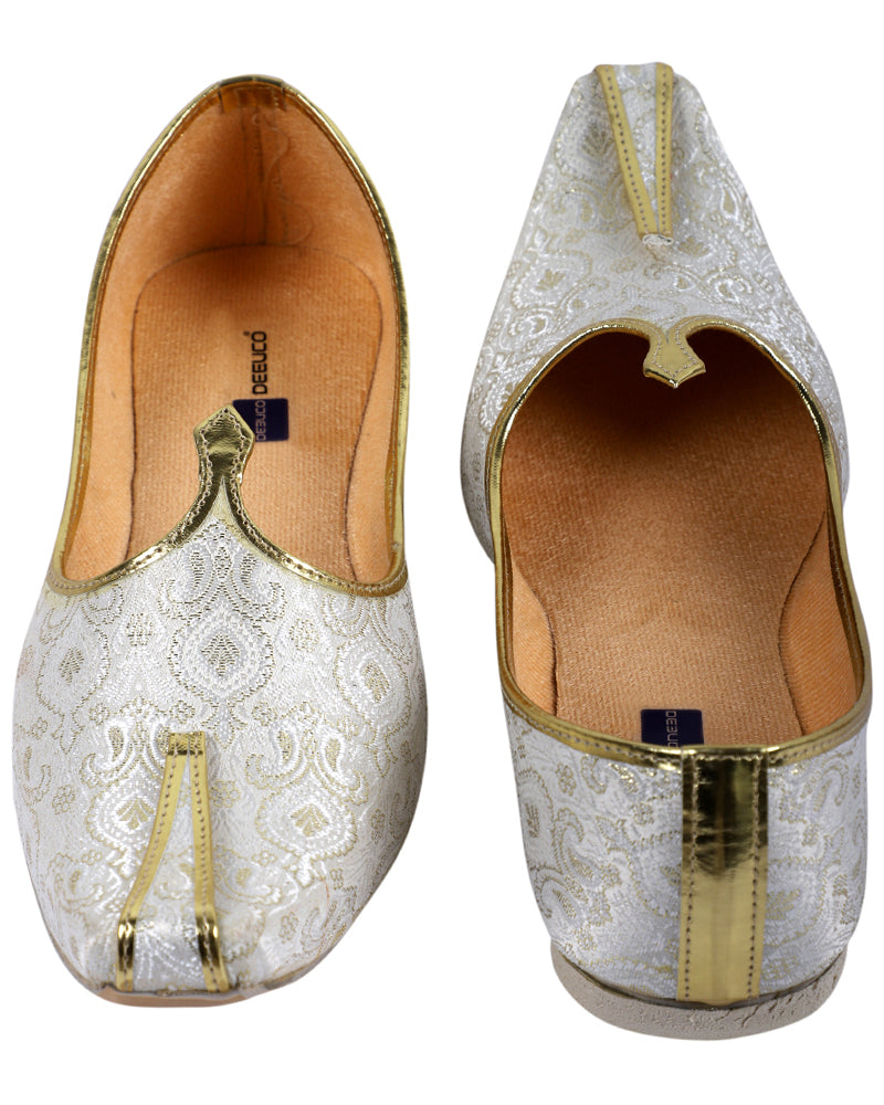 DEEUCO Men's Ethnic Cream and Golden Wedding and Sherwani Jutti,Mojari