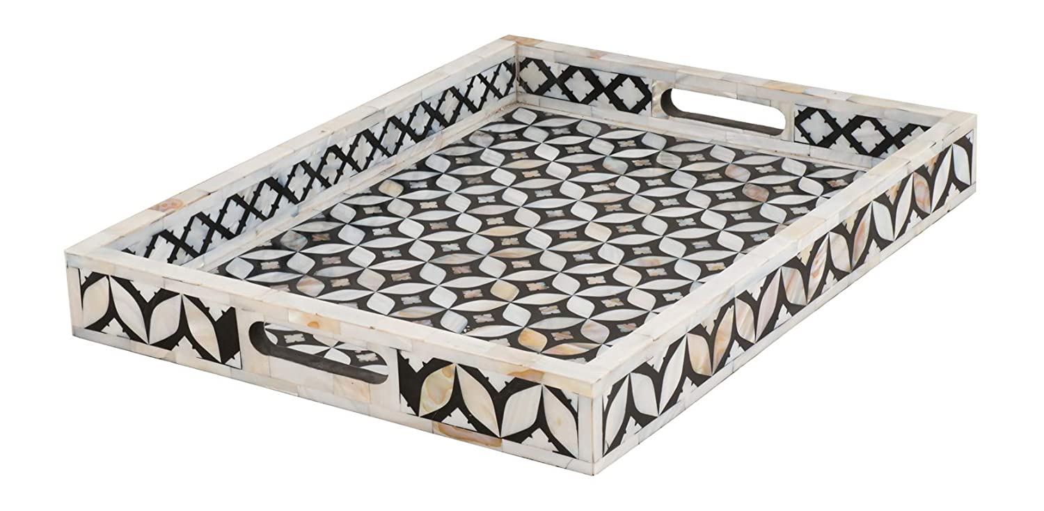 Wood Tray, Black White Abstract Print