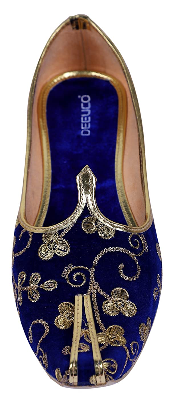 DEEUCO Men's Traditional Royal blue Premium Embroider Wedding and Sherwani Jutti,Mojari