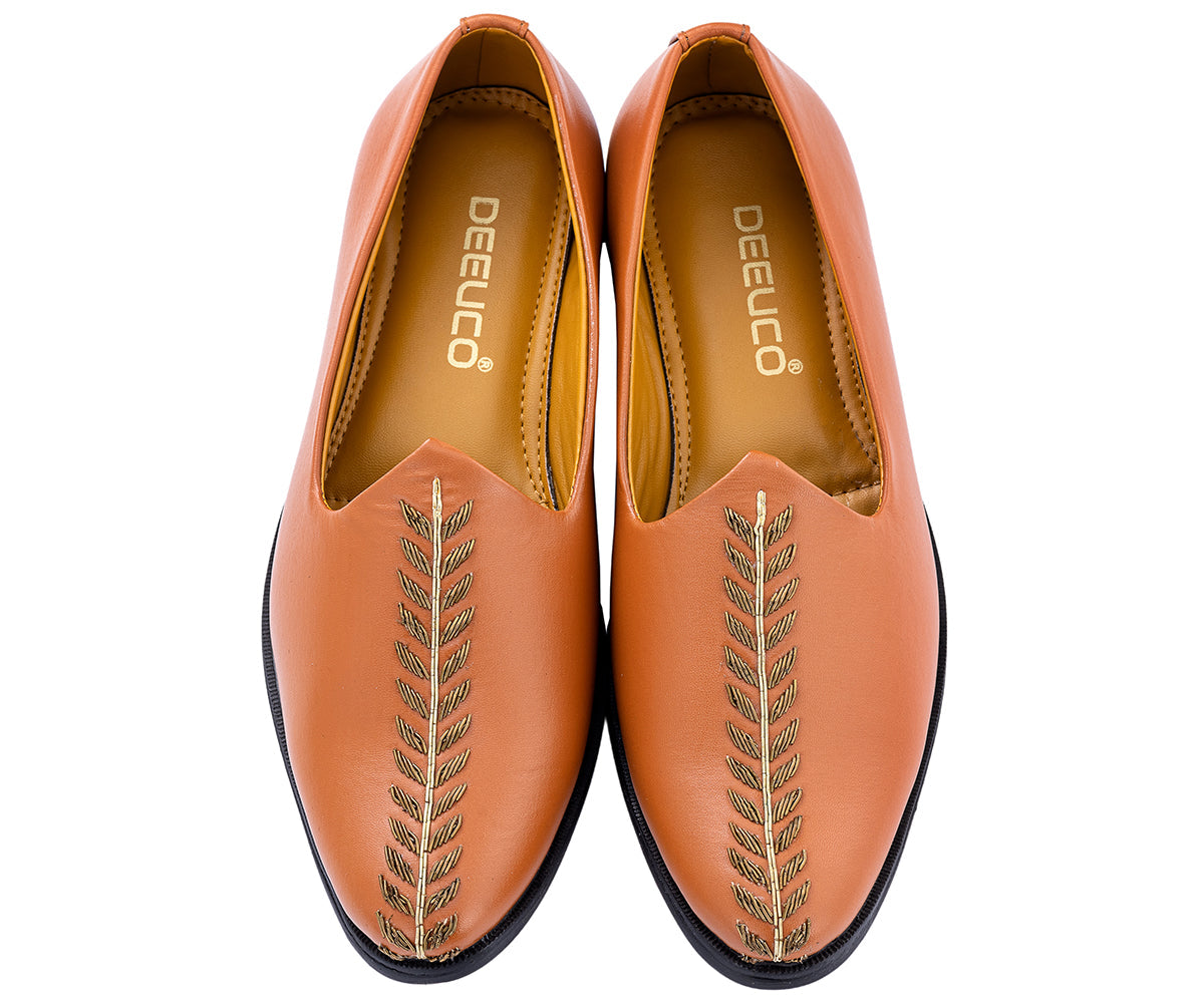 Deeuco Premium tan Hand Zardozi embroidery Jutti