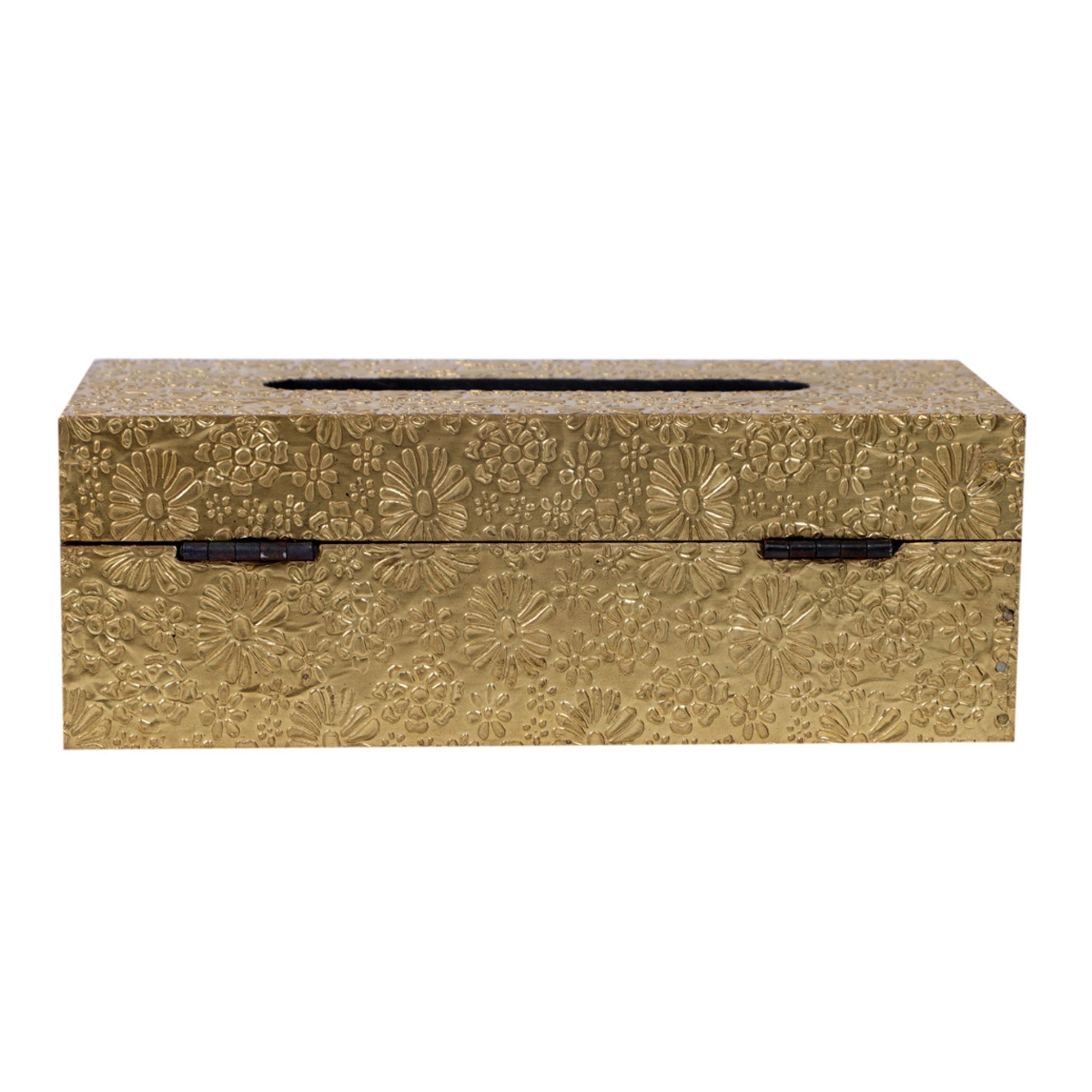  Decorative metallic gold brass sheeted napkin holder box suitable for premium living room tabletops.