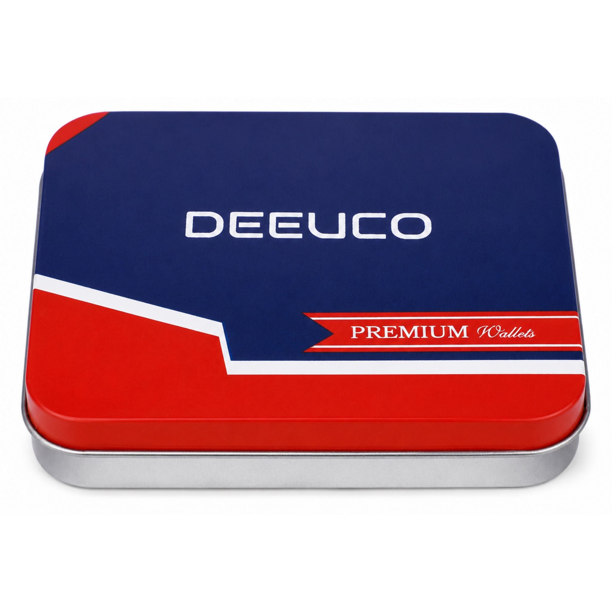 Slim Deeuco mens tricolor leather wallet being placed into a pocket for everyday carry
