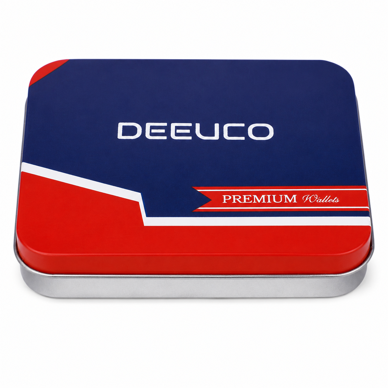 Premium tan textured leather wallet displayed next to its elegant brand gift box on a white background.